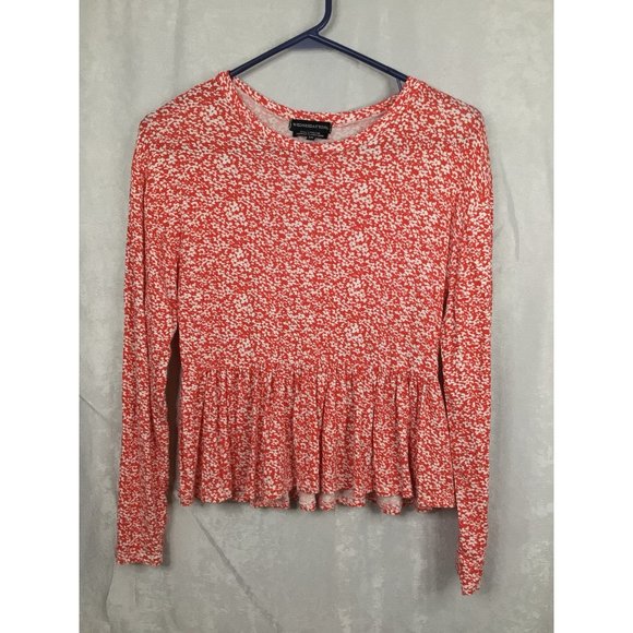 WEDNESDAY'S GIRL WOMEN'S BLOUSE RED LONG SLEEVE RUFFLE HEM SIZE XS - Picture 8 of 8